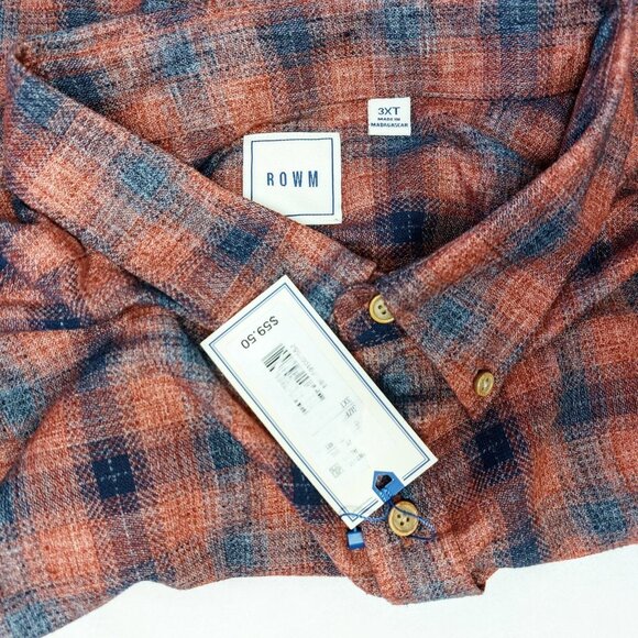 ROWM 3XT Plaid Rust Long Sleeve Button Up Flannel Shirt Tall Man - Picture 4 of 10